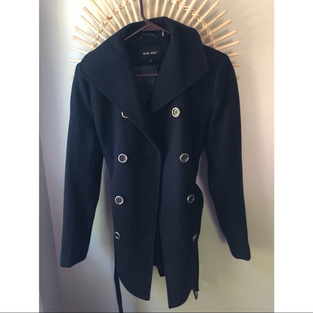 Nine West Navy Blue Pea Coat with Belt